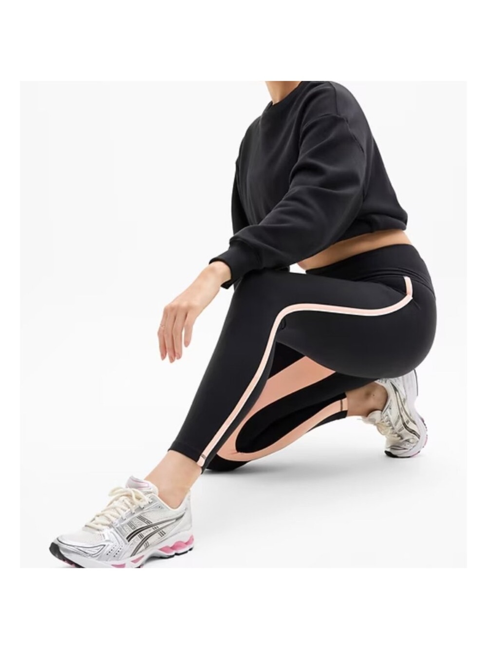 $99 NWOT Athleta Elation Ultra High Rise Piping Leggings black/mimosa pink XS